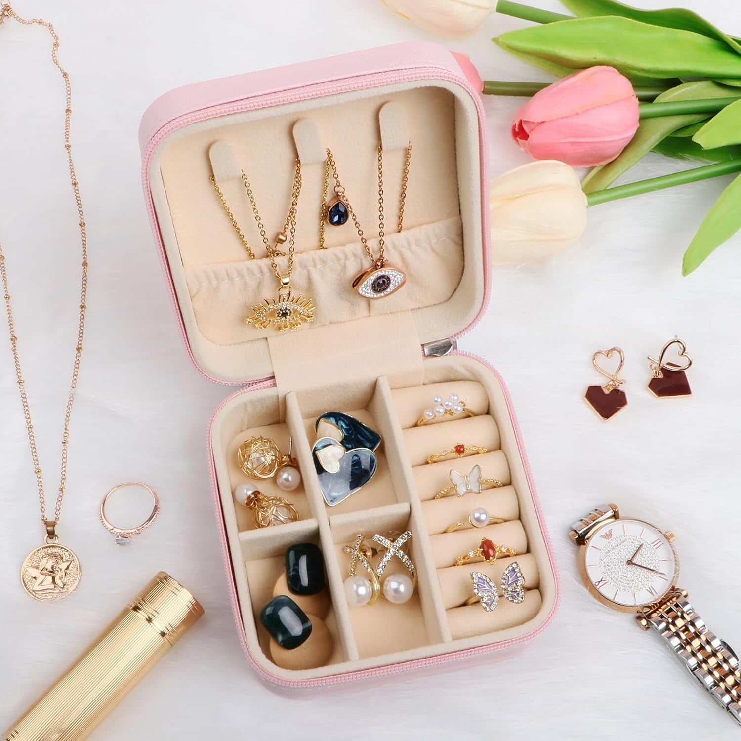 Travel Friendly Jewellery Box, PU Leather Jewellery Box - Link Lift Shop